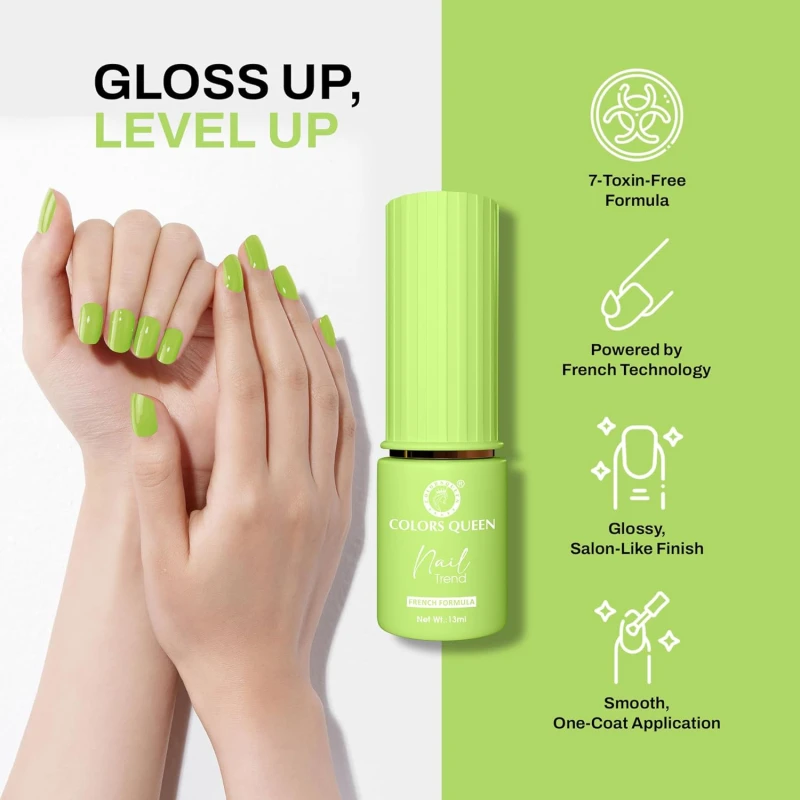 Colors Queen Nail Trend Glossy Nail Polish | Chip Resisting & Quick Drying Nail Paint with High Shine | 7 Toxin Free Formula | Vegan & Cruelty Free | Long Lasting & Vibrant Nail Paint for Women (Matcha, 13ml) thumbnail 3